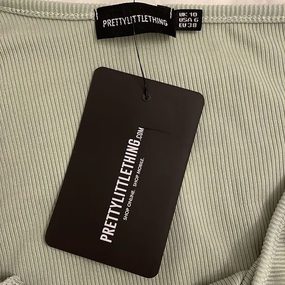 Pretty Little Thing Sage Green Rib Knit One Shoulder Dress Womens 6 NEW - Picture 2 of 11